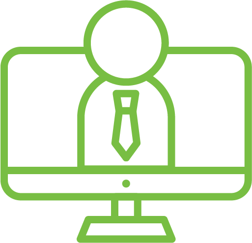 Icon of a computer with a person on the screen
