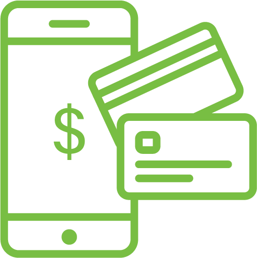 Icon of a phone with credit cards on top of it
